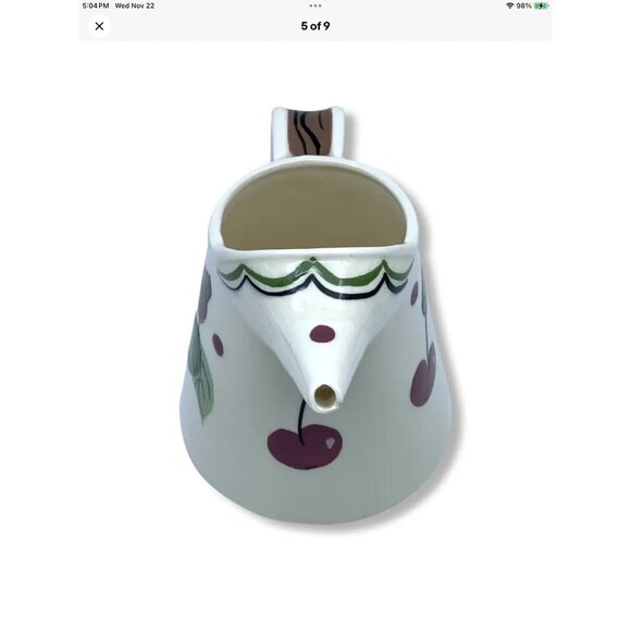 Vtg Cherry Branch Watering Can Pitcher Calif Ceramic Hand Painted 16oz MCM - Picture 5 of 9